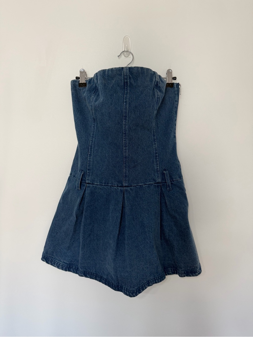 Meshki Strapless Denim Lee Pleated Mini Dress Corset SM Y2K Dark Wash 90s NWT
